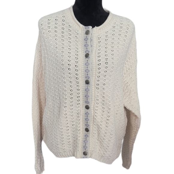 Vintage ALPS Cream Knit Cardigan Size Large - Picture 1 of 7